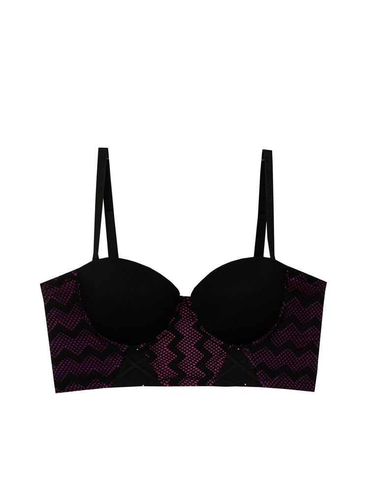 azia- half cup longline bra (strapless optional) featuring chevron lace design on the band