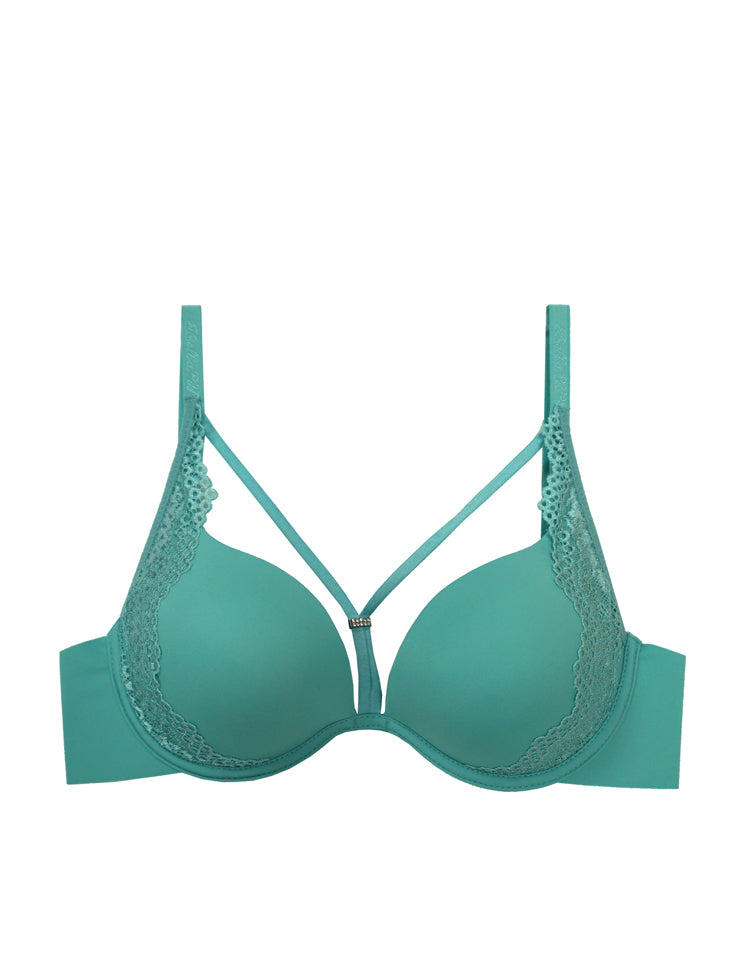 emma- double push-up bra with plain cups, scalloped lace trim along the bra straps and outer edges of the bra, and a fashionable decolletage design.