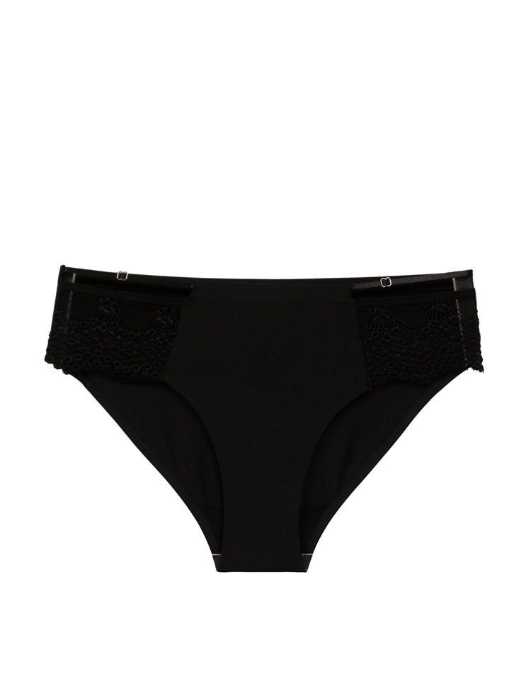 emma bikini- solid panty featuring a thin strap atop scalloped lace on both sides