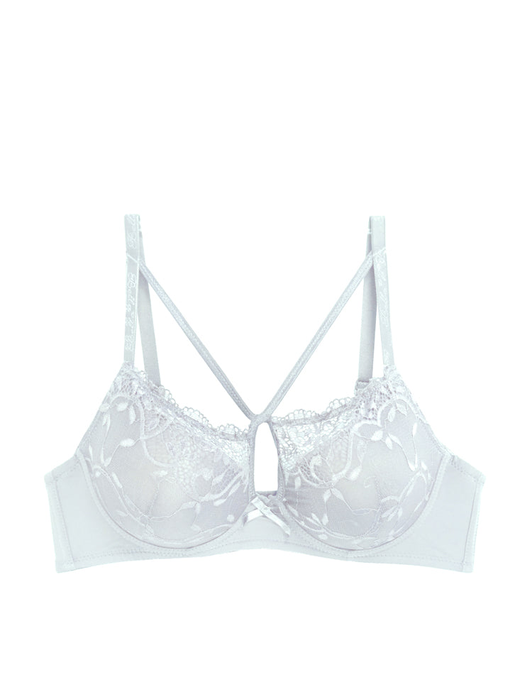 jayda- push-up lacy bra featuring an eyelet chest opening provided by thin straps along decolletage