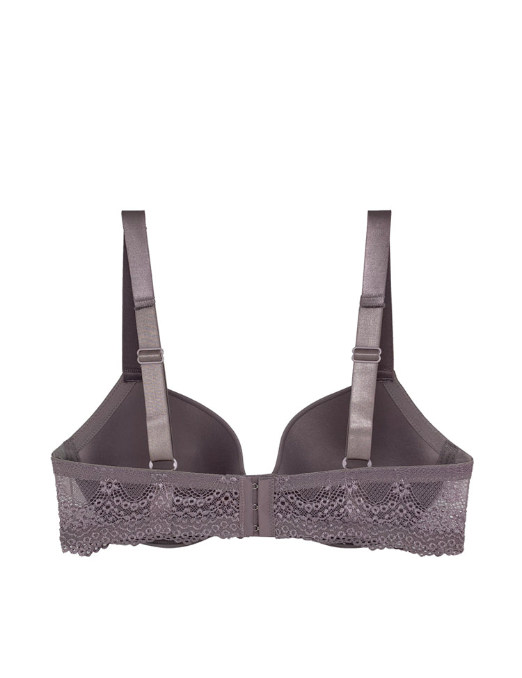 mina- solid demi cup bra featuring a lace/mesh combination halter-paneled decolletage