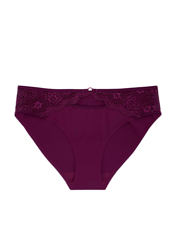 ella bikini- Beautiful solid panty featuring cascading floral lace in the front, joined by a delicate circle ring.