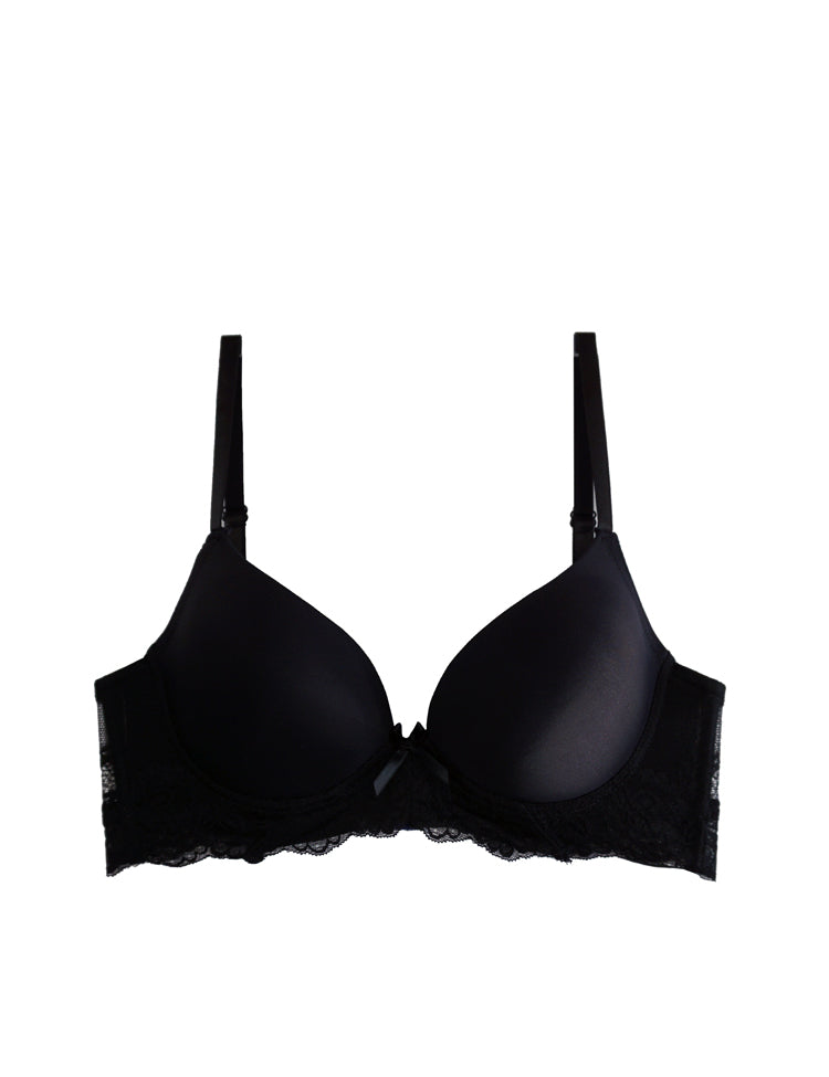 avery-a beautiful bra set that has extra-wide bands (and 4-hook back closure), providing that sought-after longline look! Solid cups and floral lace bands, with a dainty matching bow in the center
