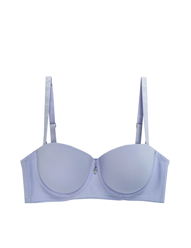 tiffany- strapless (optional) and half-cup bra featuring a small center jewel piece and three-hook closure