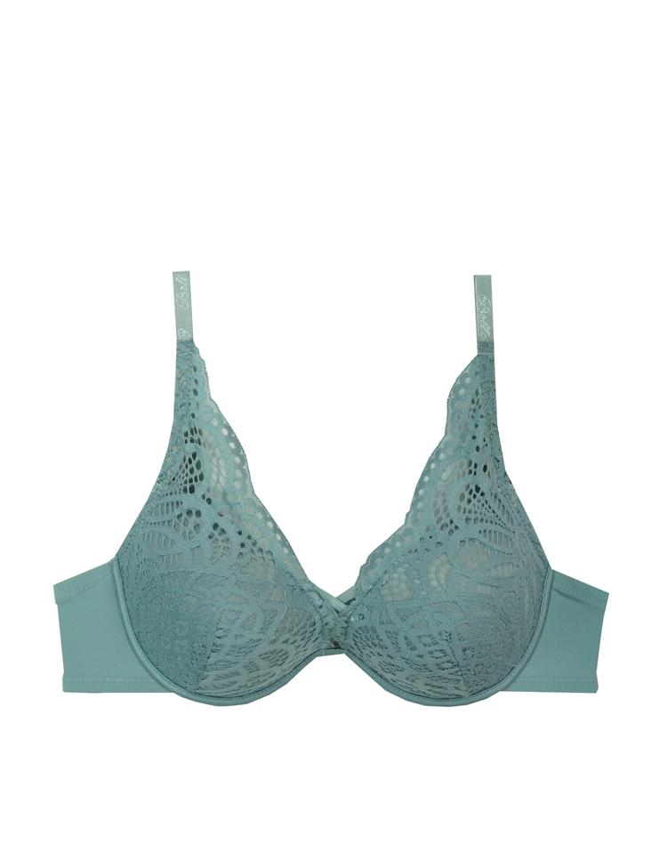 victoria- full-coverage plunge design, scallop-laced bra straps, with petite crisscrossing details between cups