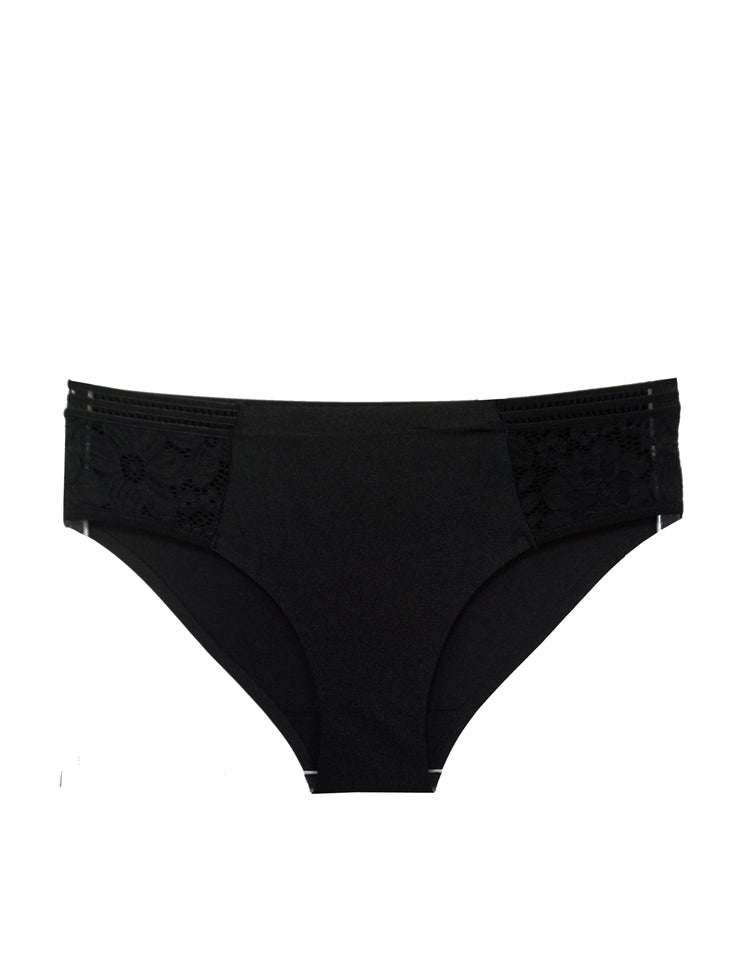 charlotte bikini- solid panty with mesh floral panels on hips
