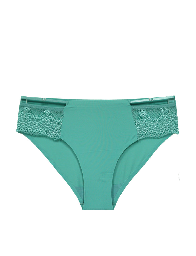 emma bikini- solid panty featuring a thin strap atop scalloped lace on both sides