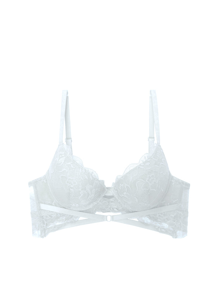 olivia- beautiful all-around full-coverage lace bra, featuring wide bands and a special rib design (two thin straps joined by an interlocking circle at the center).