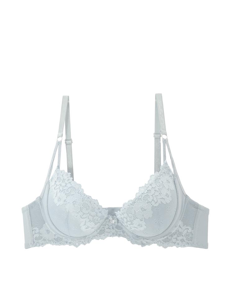 erin- demi bra featuring lacy cups and delicate center ribbon detail, along with a thin-laced trim on band
