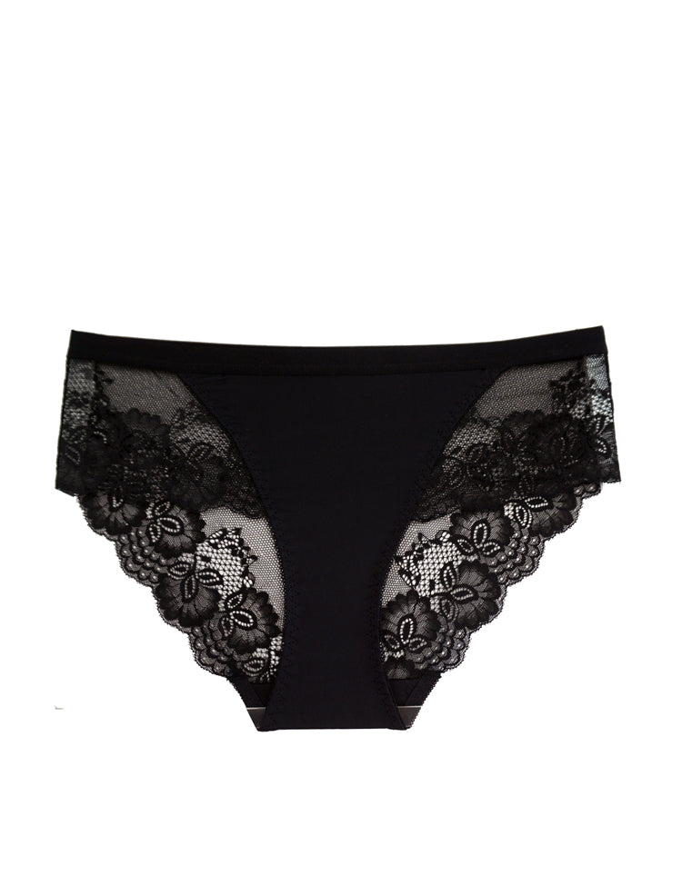 avery bikini-Solid front with a lace floral back, this is an absolutely comfortable and elegant panty! You'll also find a soft, thin floral lace that overlaps the front, which is designed to be ultra-flattering!