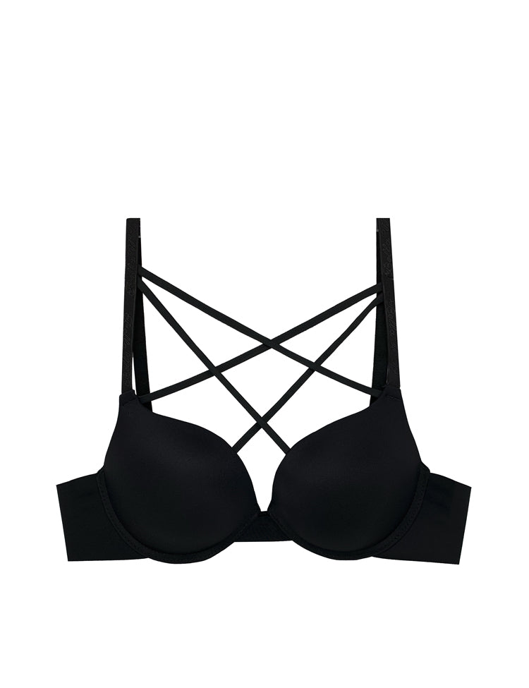 eva- double push-up bra with solid cups and four crisscross straps along decolletage