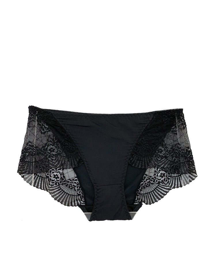 bailey scalloped lace boyshorts- ultra-comfortable and elegant boy shorts, with solid front and back and delicate, wide, scalloped lace on hips