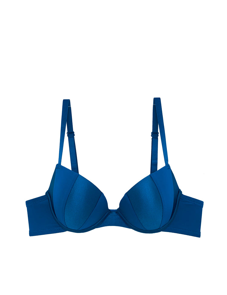 Madison- Satin-paneled t-shirt bra featuring two diagonal stripes on cups; standard two-hook closure