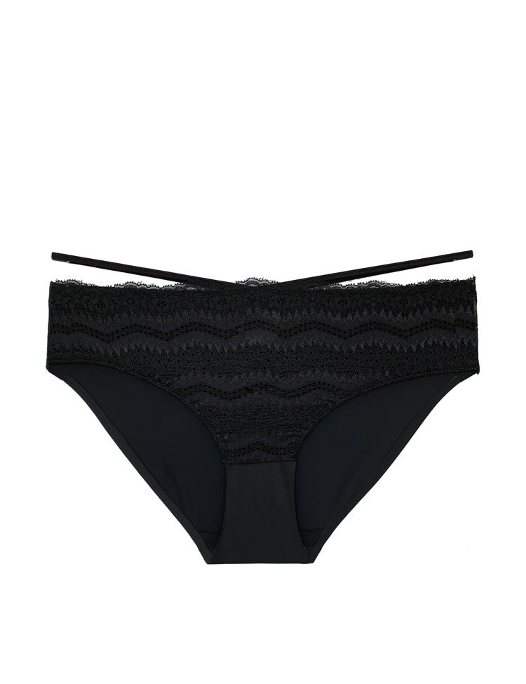elise bikini- zig-zag lace front, solid back bikini, featuring thin straps above the waist