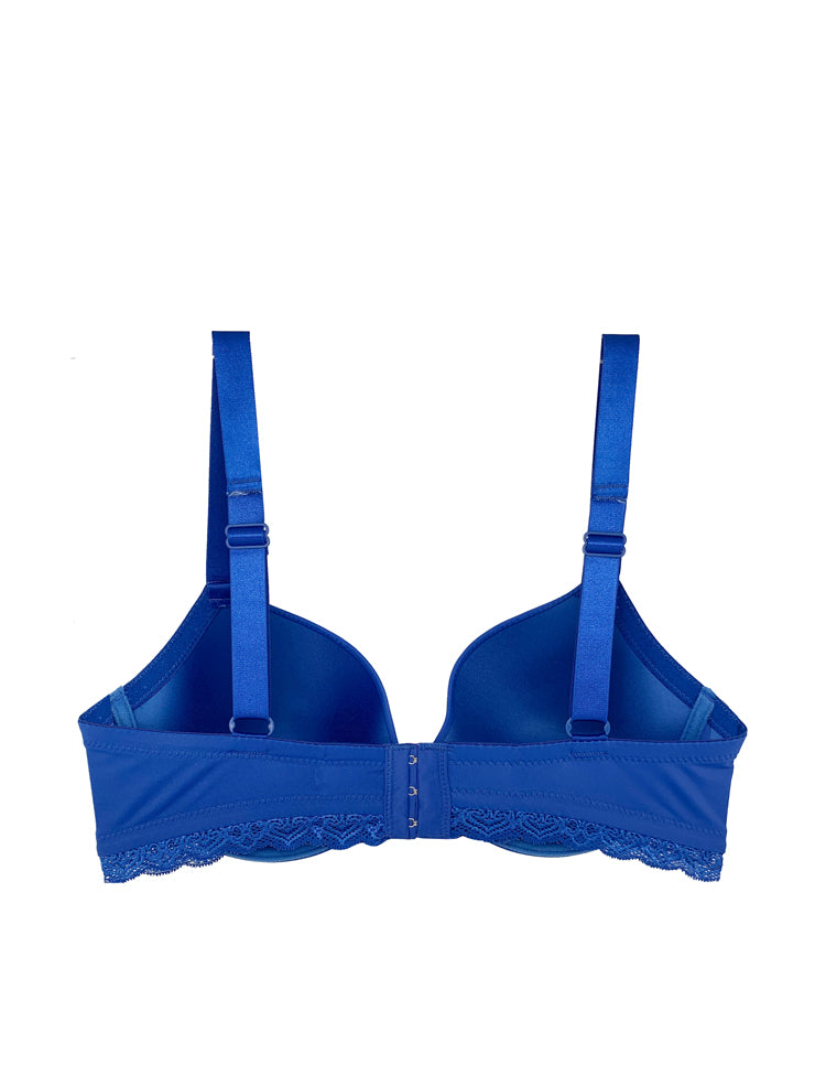 Lace Trim Non-Wired Push-Up Bra, Blue