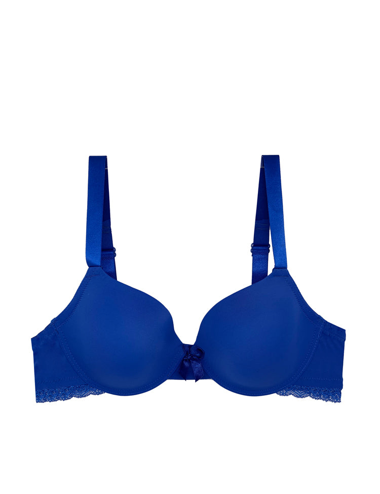 jasmine- full-coverage bra with solid cups. bands are solid with a lace trim along the bottom edges. extra thick straps for added support!