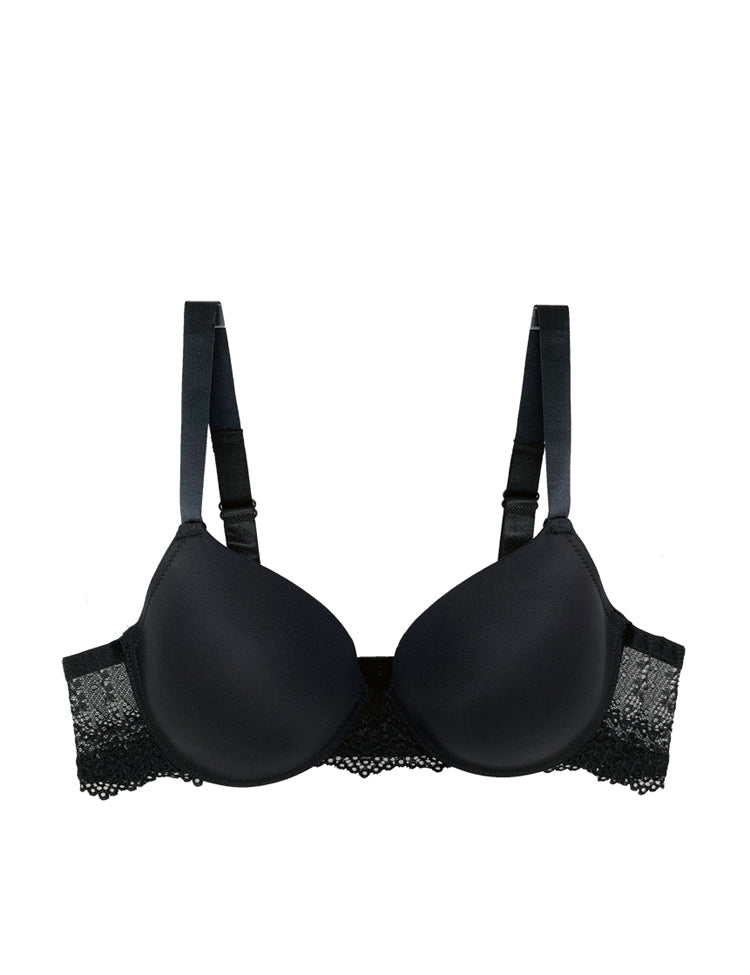mina- solid demi cup bra featuring a lace/mesh combination halter-paneled decolletage