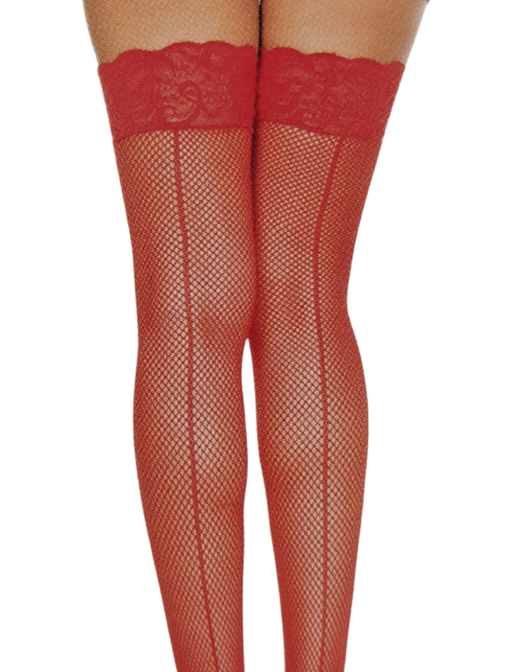 Red Floral Lace Stockings With Lace Top