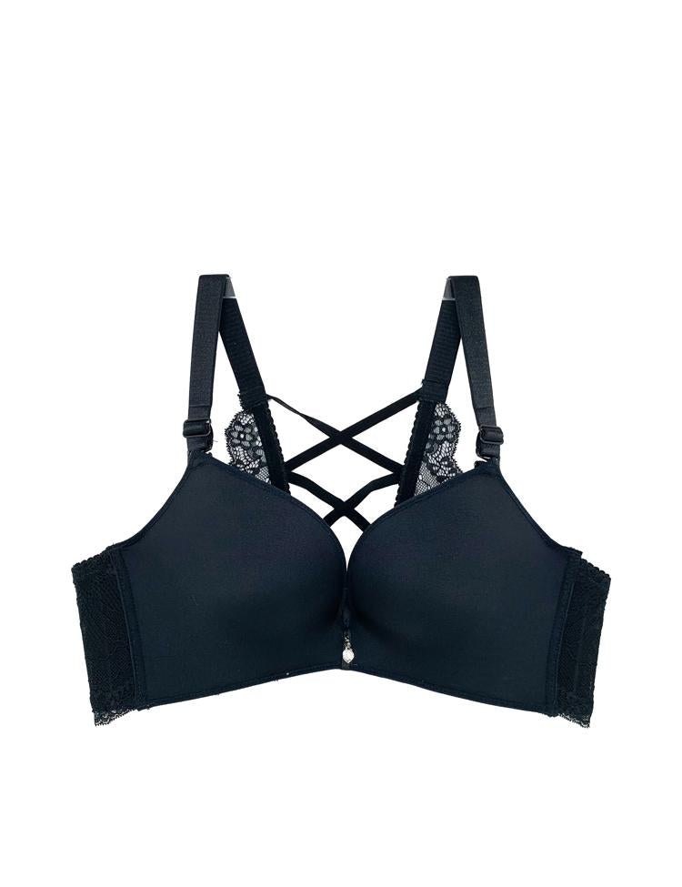 full-coverage double push-up bra with a combination of floral lace band, fun crisscrossed designed in the back, and a dainty jewel in the center gore -- also completely wireless!
*runs small - if in between sizes, size up!
material and care:
<ul>
<li>hand wash recommended</li>
<li>use a mesh bag when opting for machine wash</li>
<li>imported nylon/spandex/lace</li>
</ul>