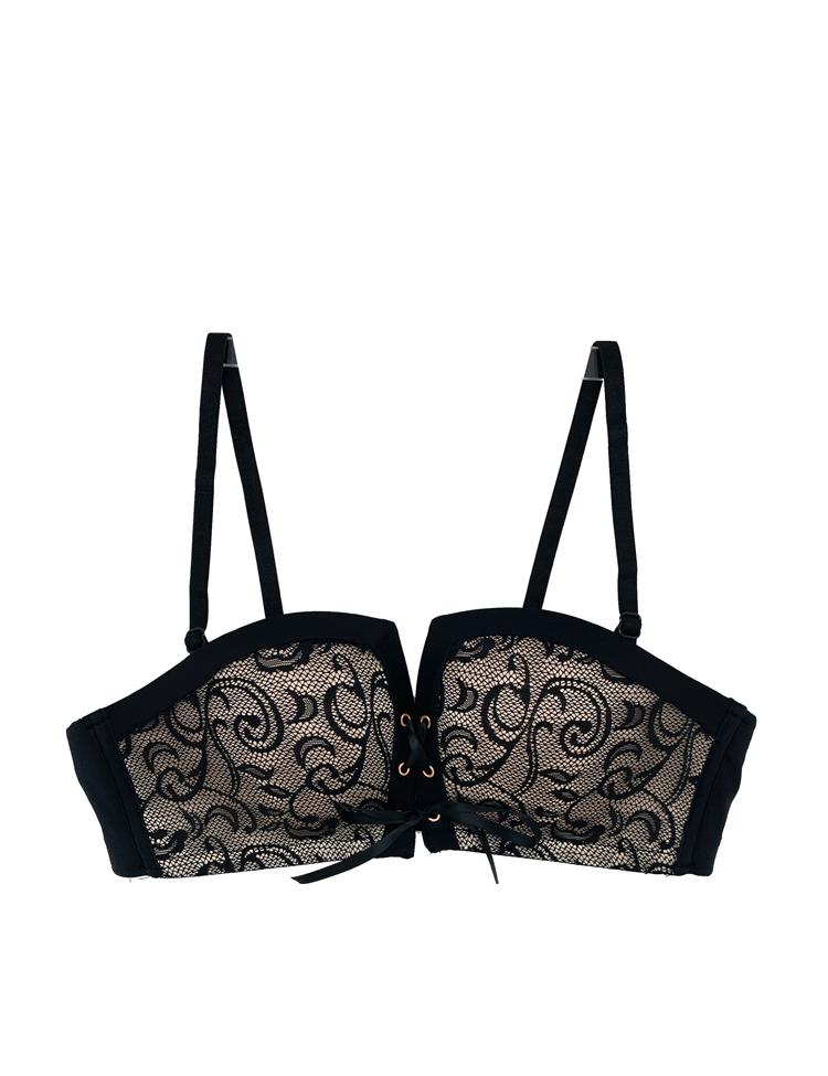 half-cup drawstring bra with floral cups and dual-layered bands. reinforced elastic on the bands designed for added support -- completely wireless!
<ul>
<li>hand wash recommended</li>
<li>use a mesh bag when opting for machine wash</li>
<li>imported nylon/spandex</li>
</ul>