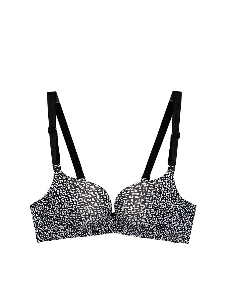 full-coverage and wireless push-up bra featuring a jewel in the center gore     material and care:  hand wash recommended use a mesh bag when opting for machine wash imported nylon/spandex