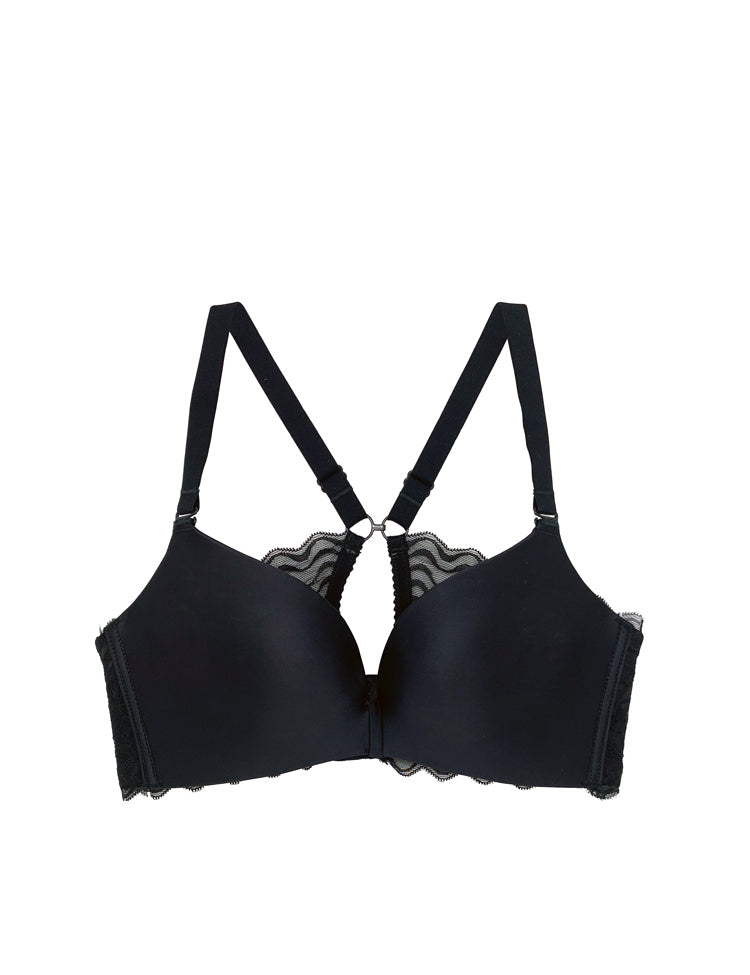 alia-full-coverage push-up satin bra featuring dual-layered mesh bands and lace back-- also completely wireless!!